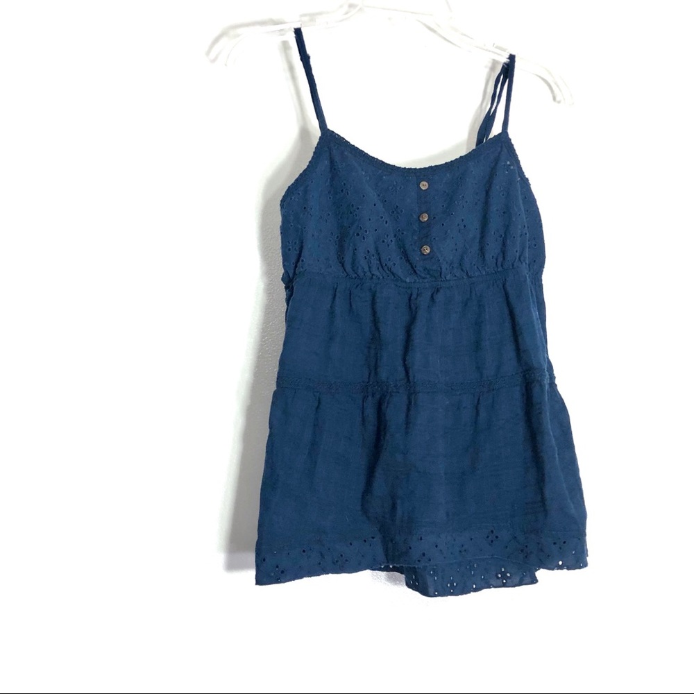Maurices Blue Lace Trim Button Up Tank Top Blouse